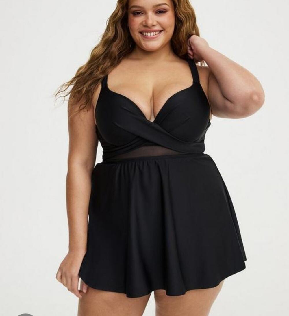 Torrid Black Underwire Wrap Front Swim Dress Size: 4